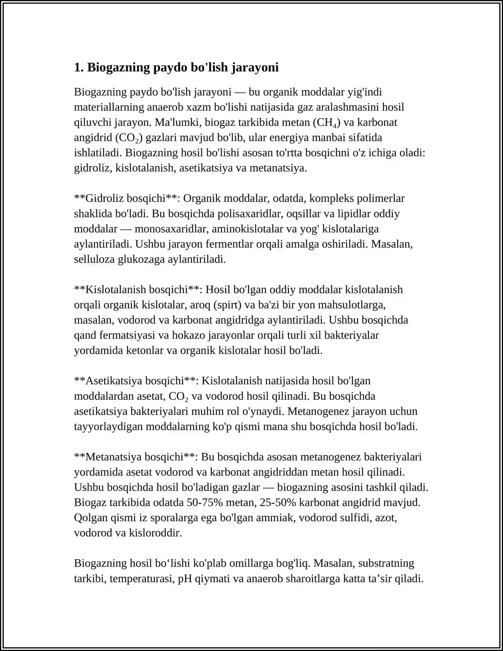 DARAXT PO'STLOGI VA O'SIMLIKLARDAN OLINADIGAN BIOGAZ 3