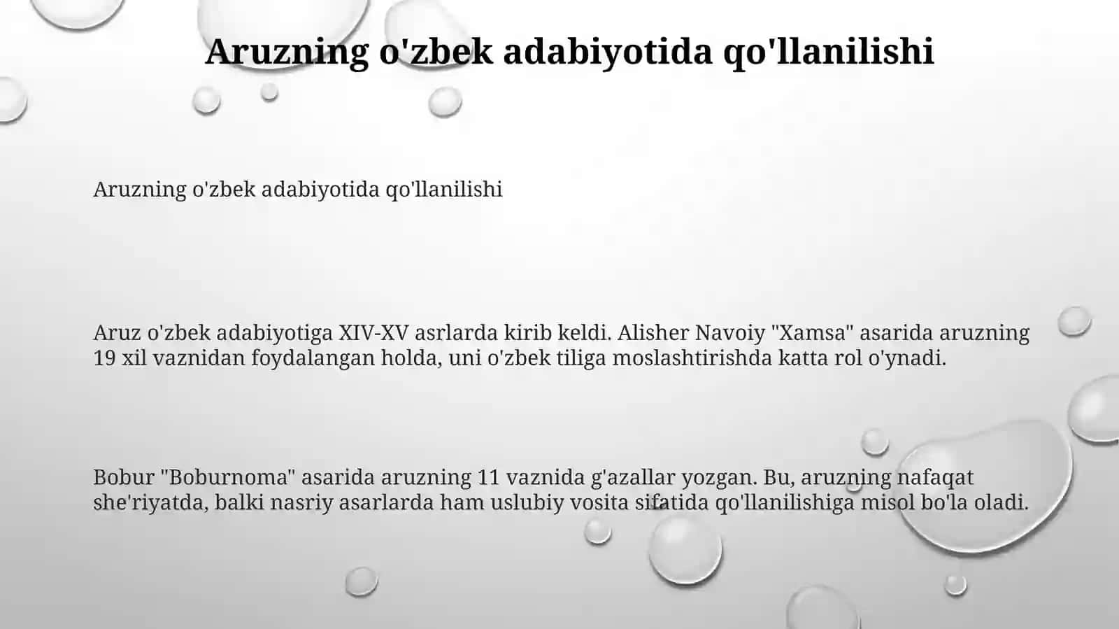 Aruzning o'zbek adabiyotida qo'llanilishi 3