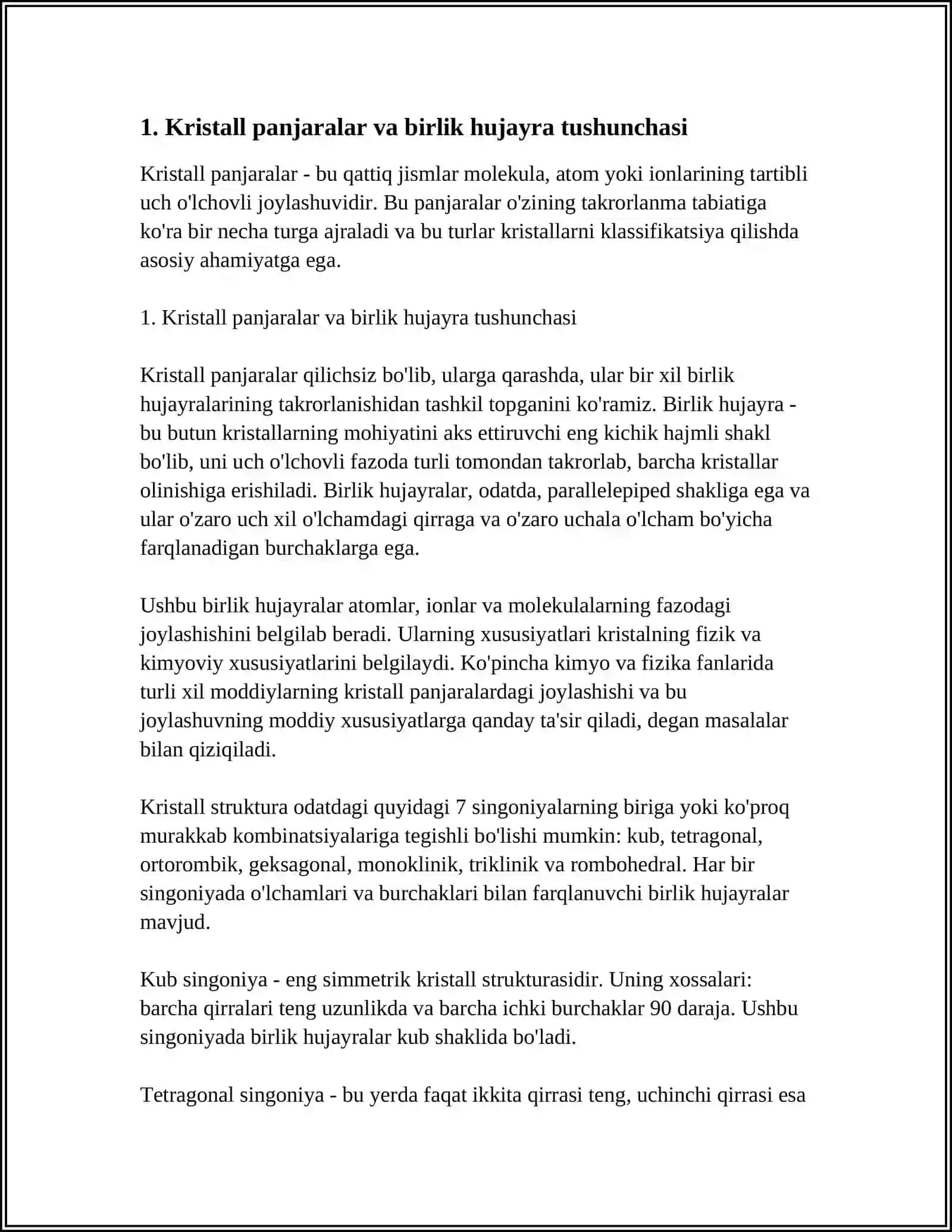 KRISTALL PANJARALAR TURLARI. SINGONIYALAR 3