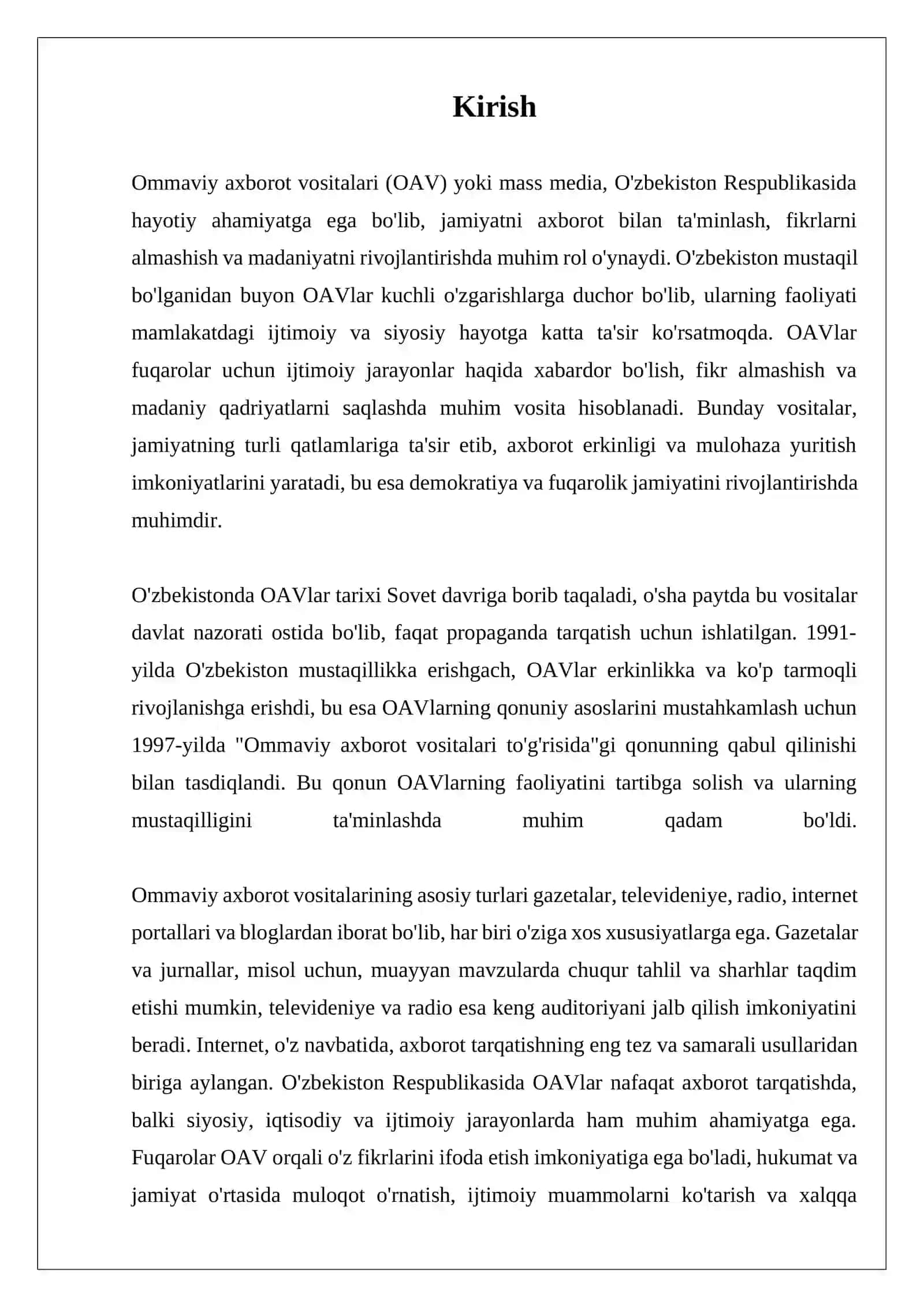 O'ZBEKISTON RESPUBLIKASIDA OMMAVIY AXBOROT VOSITALARINING FAOLIYATI 3