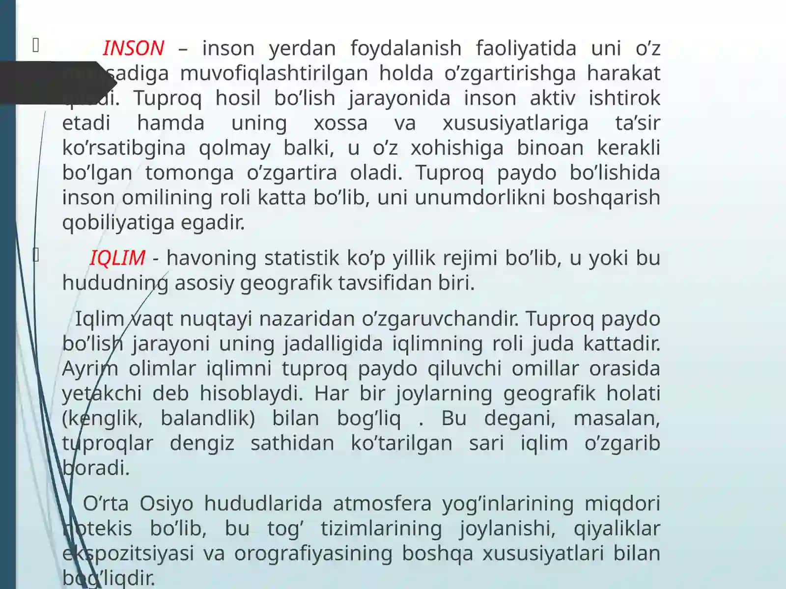Tuproq hosil qiluvchi omillar 3