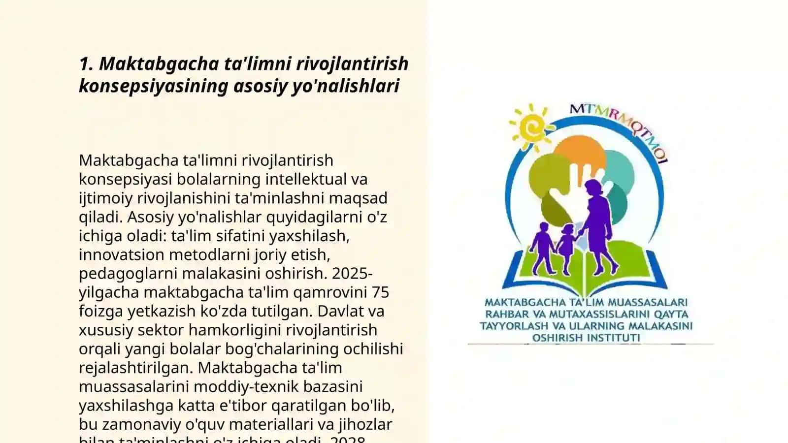 Maktabgacha taʼlim tizimini rivojlantirish 3