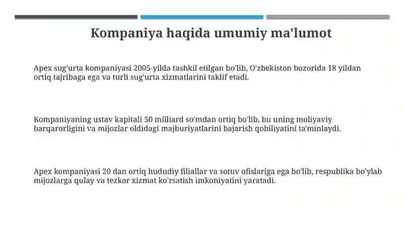 Apex insurance sugurta kompaniyasi haqida 3