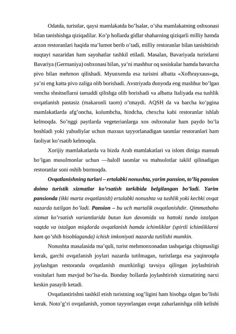 Turizm sohasida ovqatlantirish xizmatlari 3