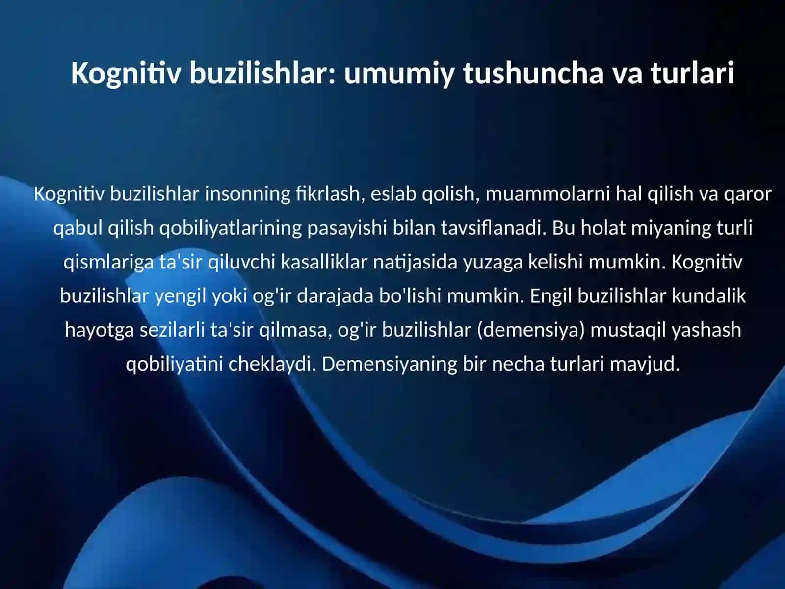 Kognitiv buzilishlar. Alsgeymer kasalligi 3