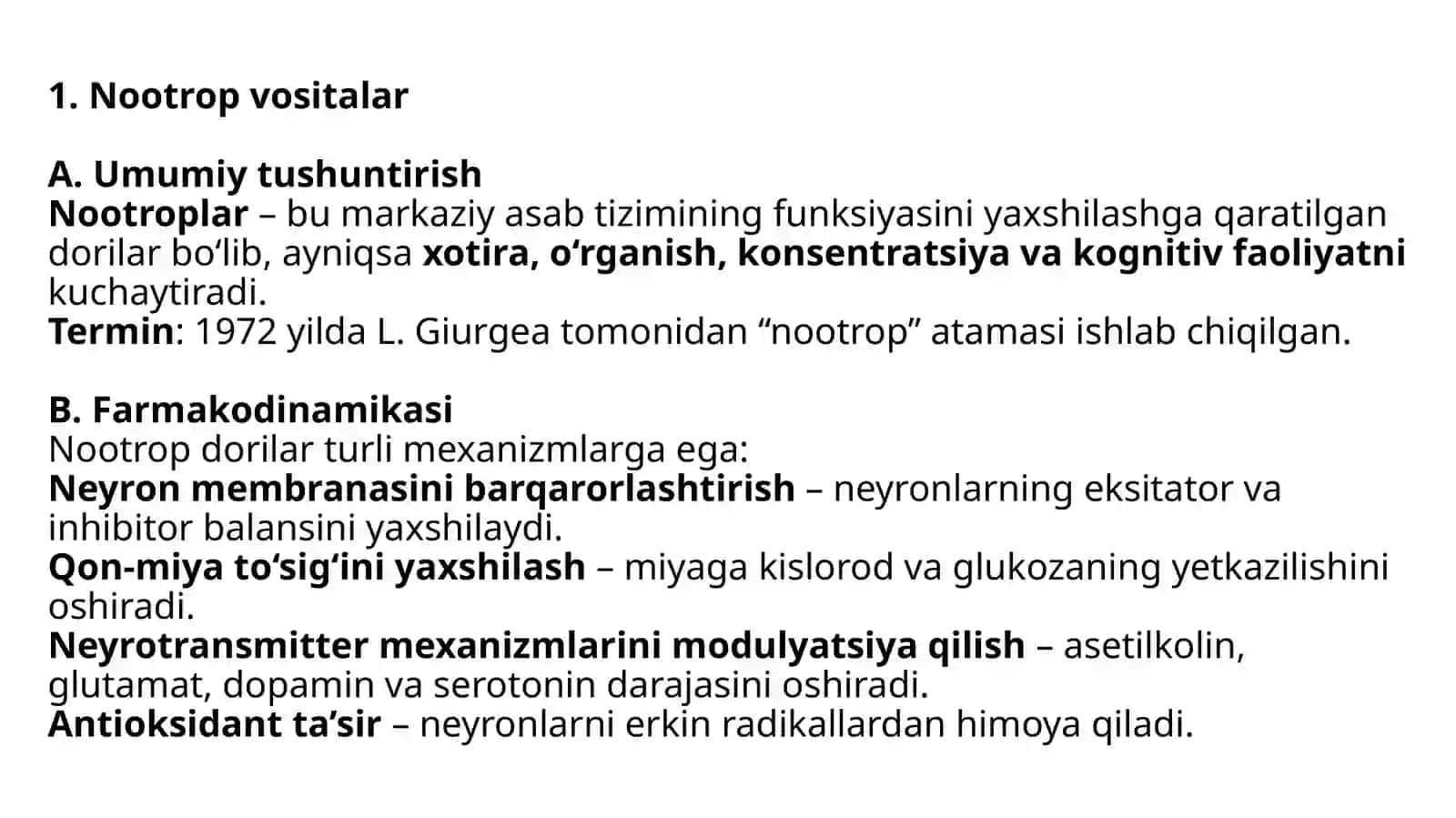 NOOTROP VOSITALAR. ANALEPTIKLAR 3