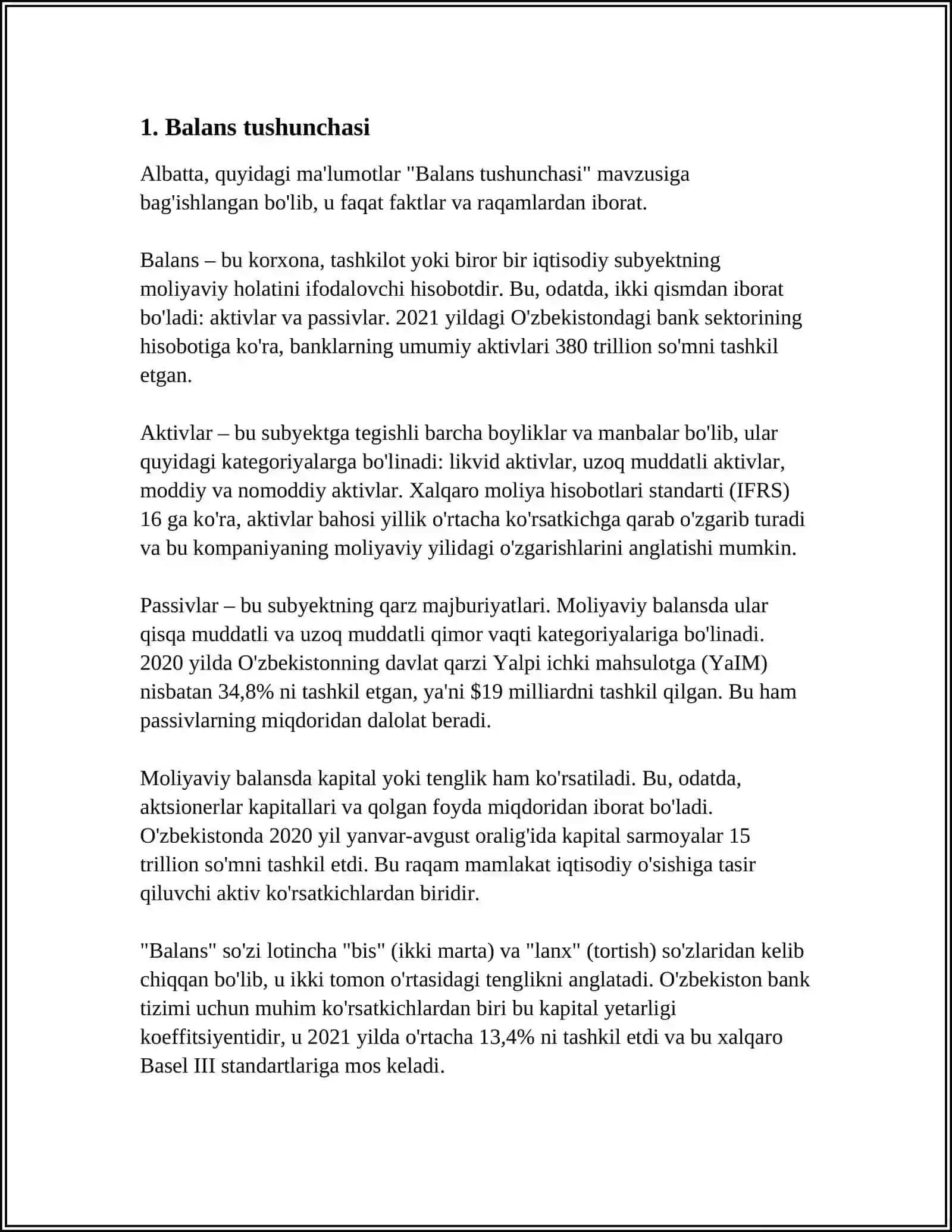 BALANS, UNING AXAMIYATI, VAZIFASI VA TARKIBI 3
