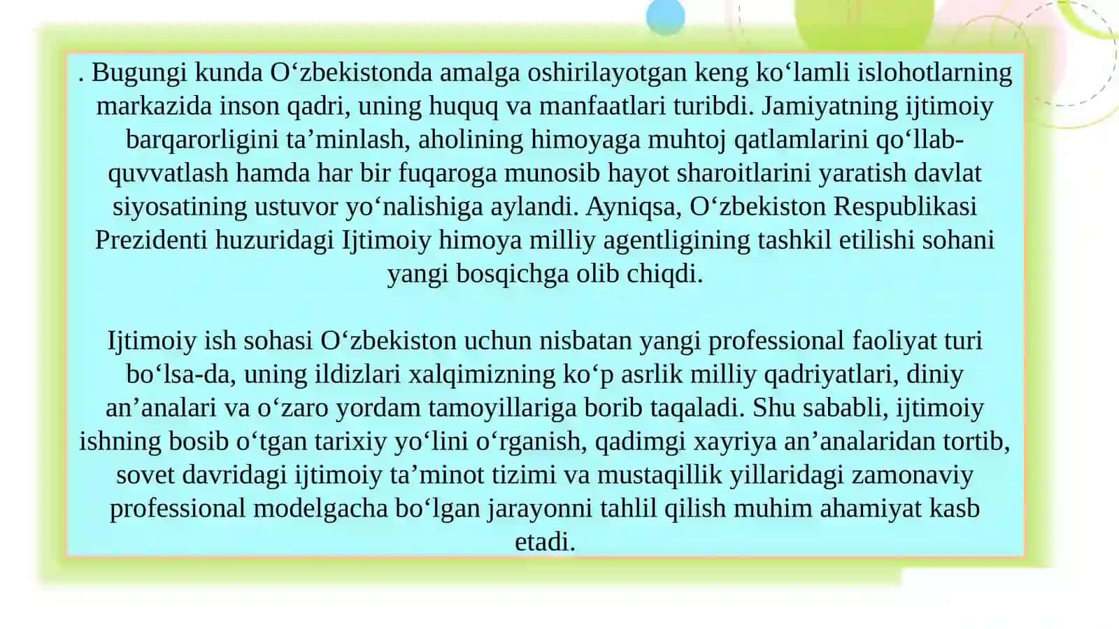O‘zbekistonda ijtimoiy ishning tarixiy rivojlanish bosqichlari 3