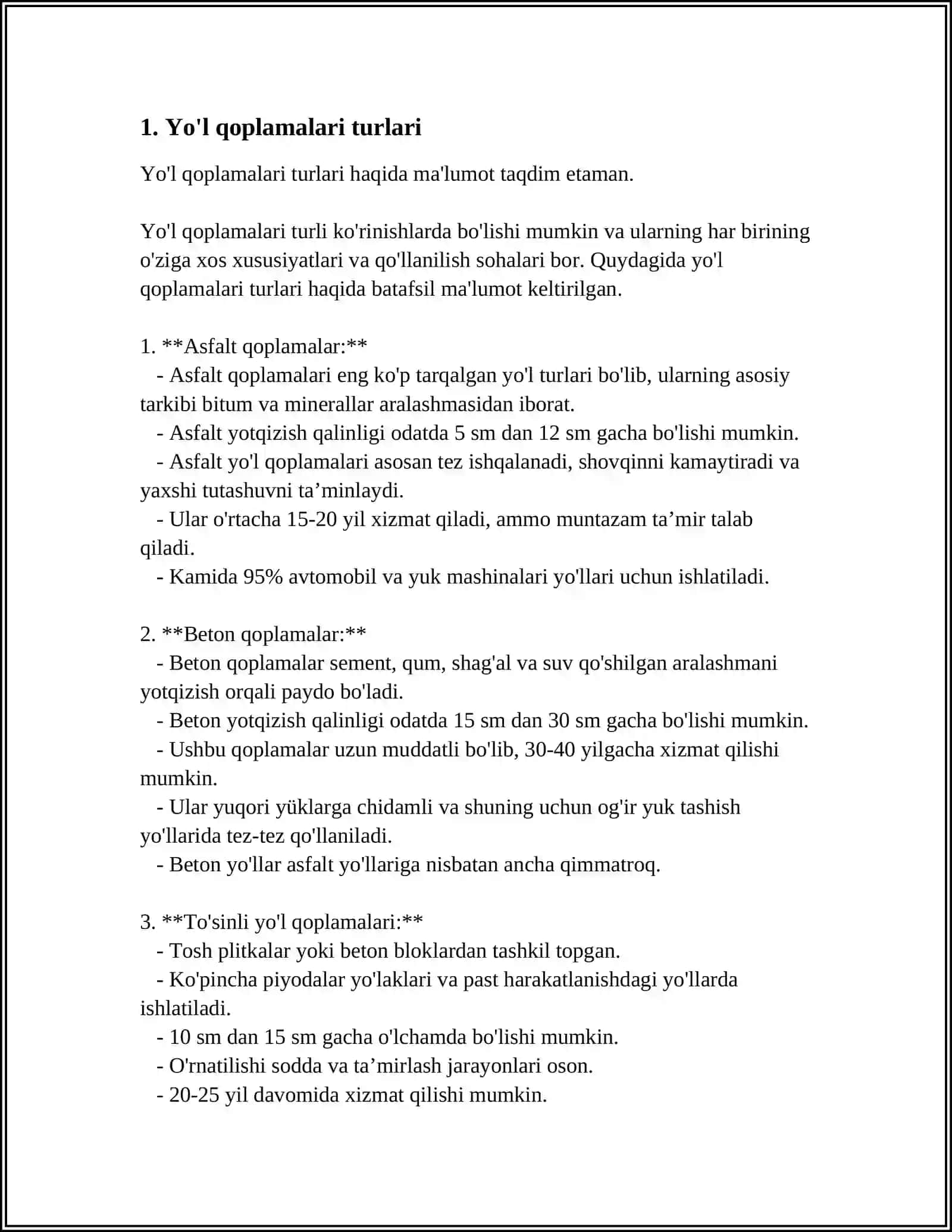 Yo‘l qoplamalari turlari 3