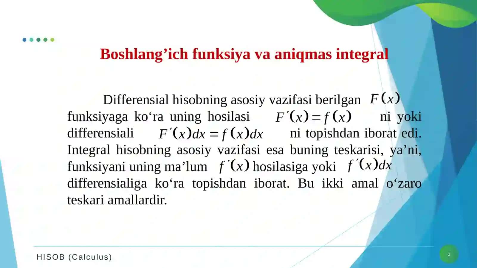 Boshlang’ich funksiya va aniqmas integral 3