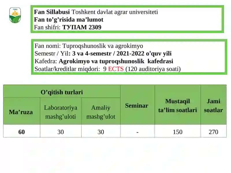 Tuproqshunoslik vaagrokimyo 3
