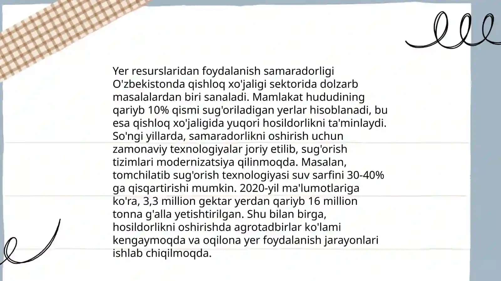 Yerdan foydalanish samaradorligi O'zbekistonda 3