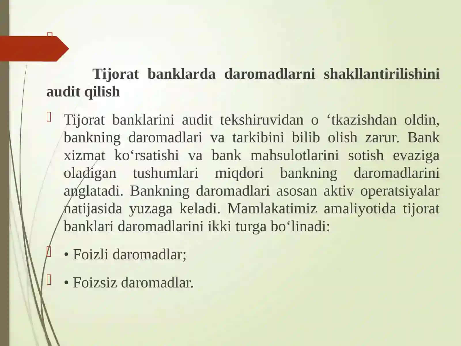 Tijorat Banklari Daromadlari, Xarajatlari va Foydasi Auditi 3