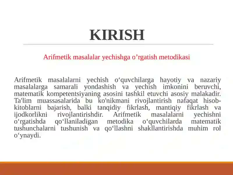 Arifmetik Masalalarni Yechishga O'rgatish Metodikasi 3