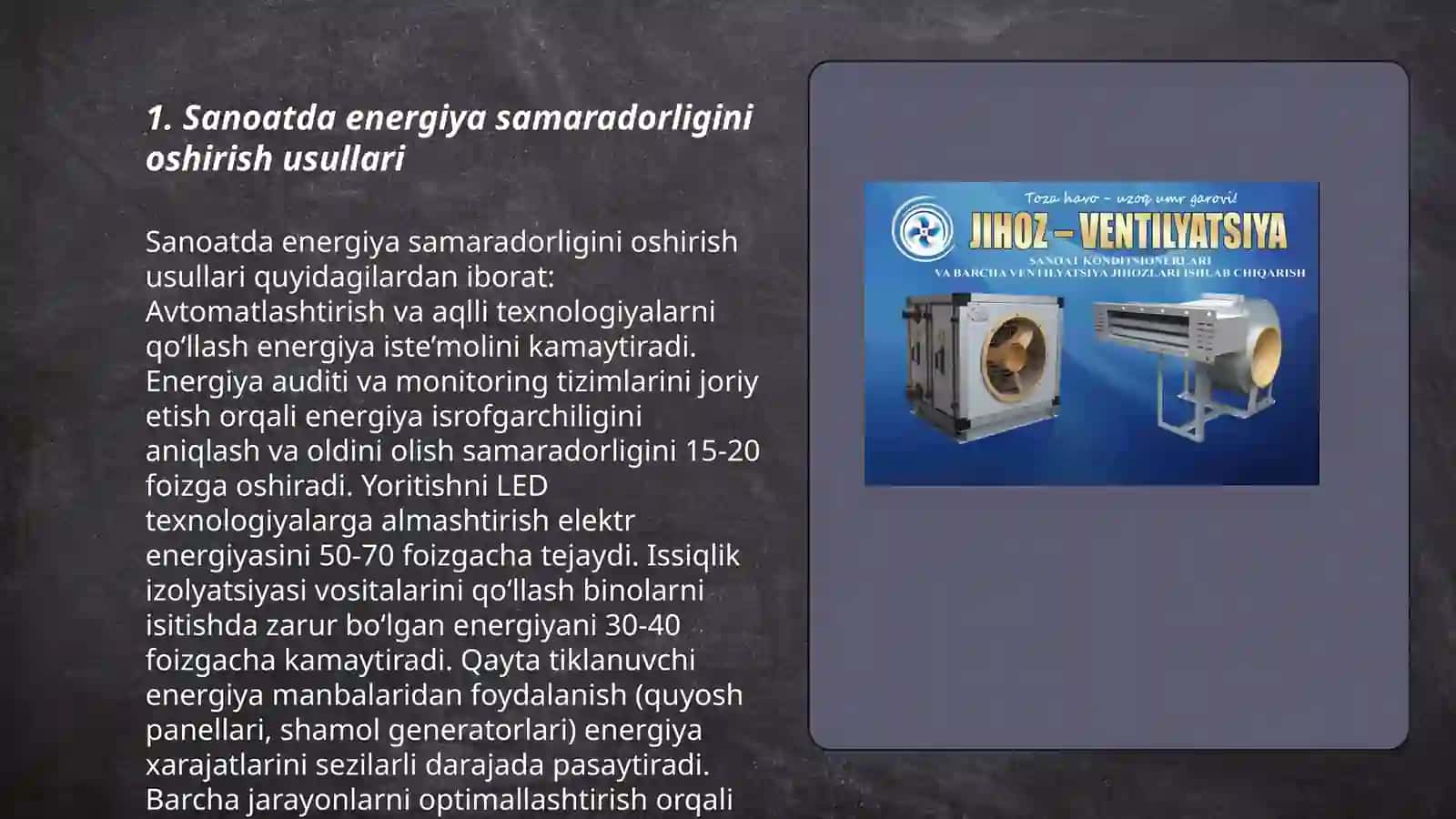 Sanoat tarmoqlarida energiyani tejash 3