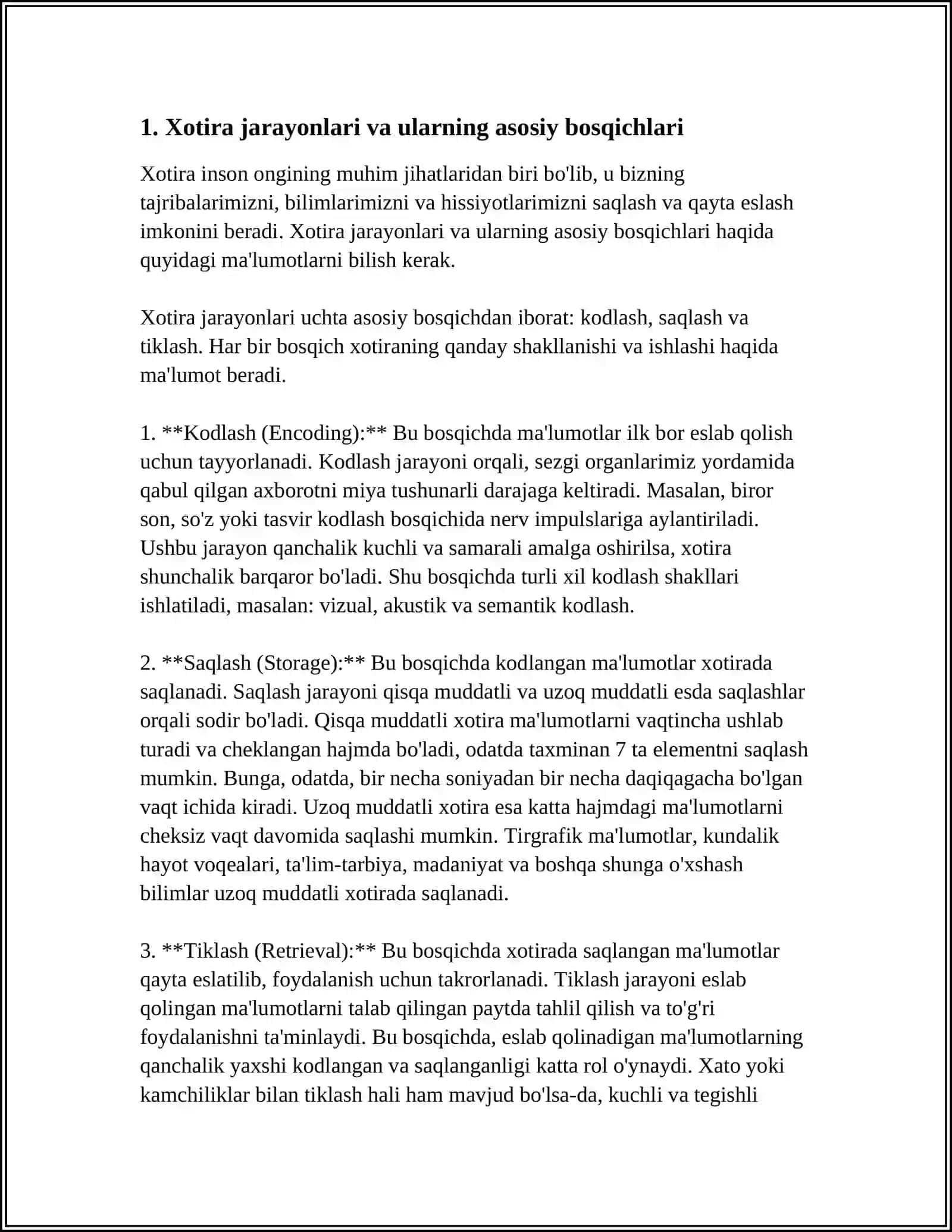 XOTIRA JARAYONLARI VA TURLARI 3