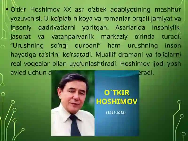 O'TKIR HOSHIMOVNING,,URUSHNING SO'NGI QURBONI,,ASARI 3