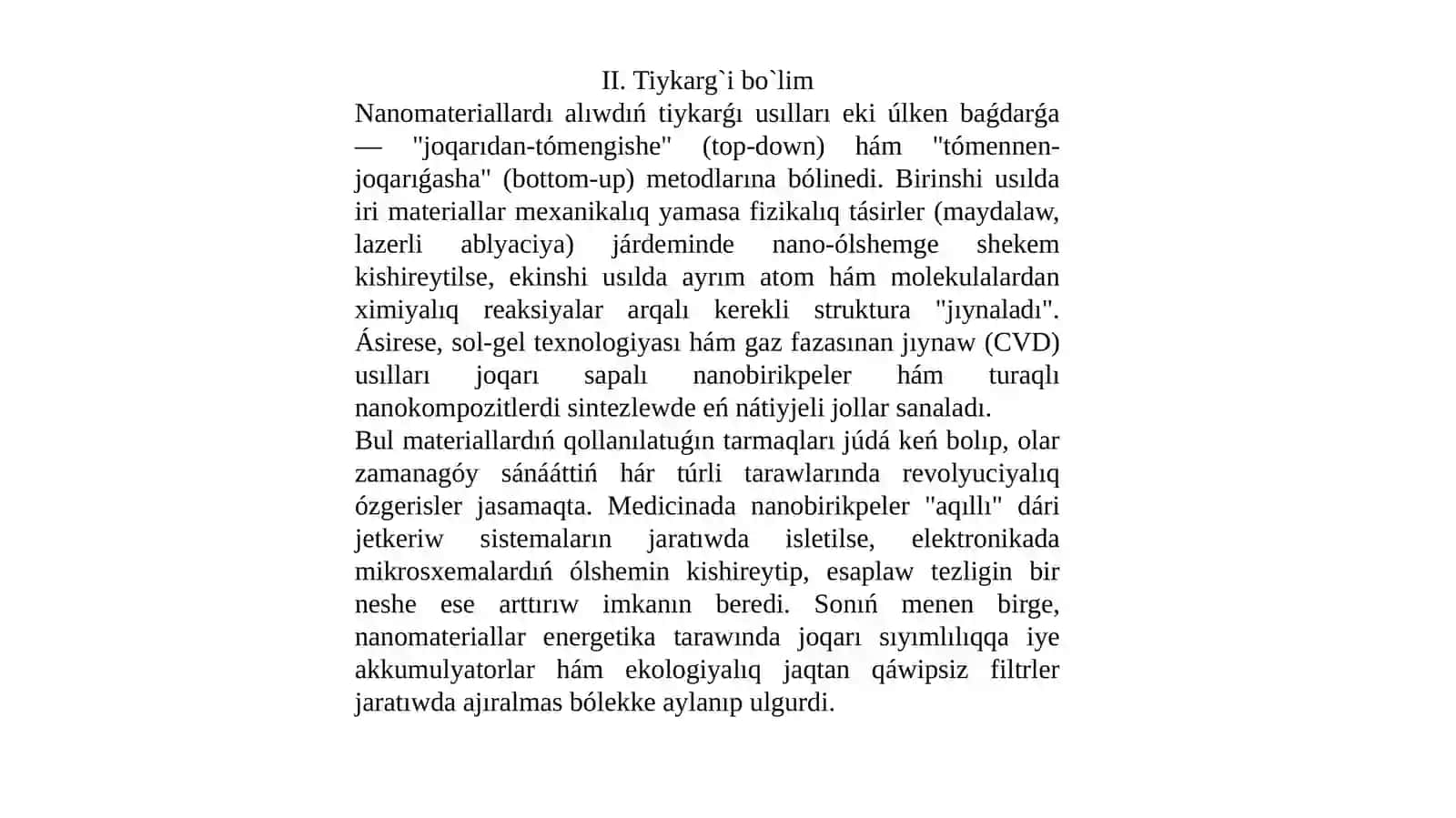 Nanomateriallar hám nanobirikpelerdi alıw hám qollanıw 3