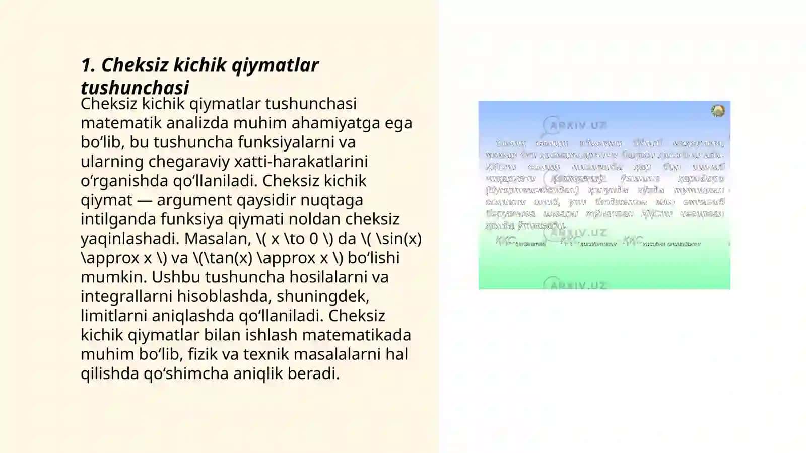 Cheksiz kichik qiymatlar muammosi 3