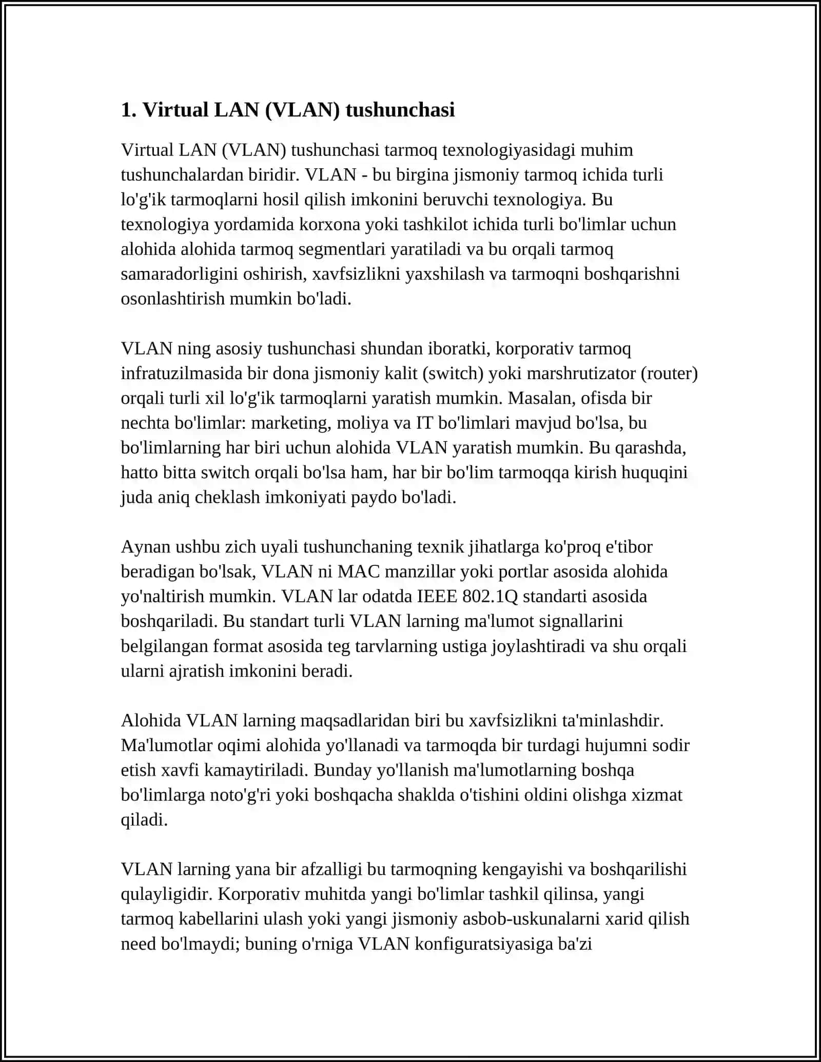 VIRTUAL LAN (VLAN) TEXNOLOGIYASI 3