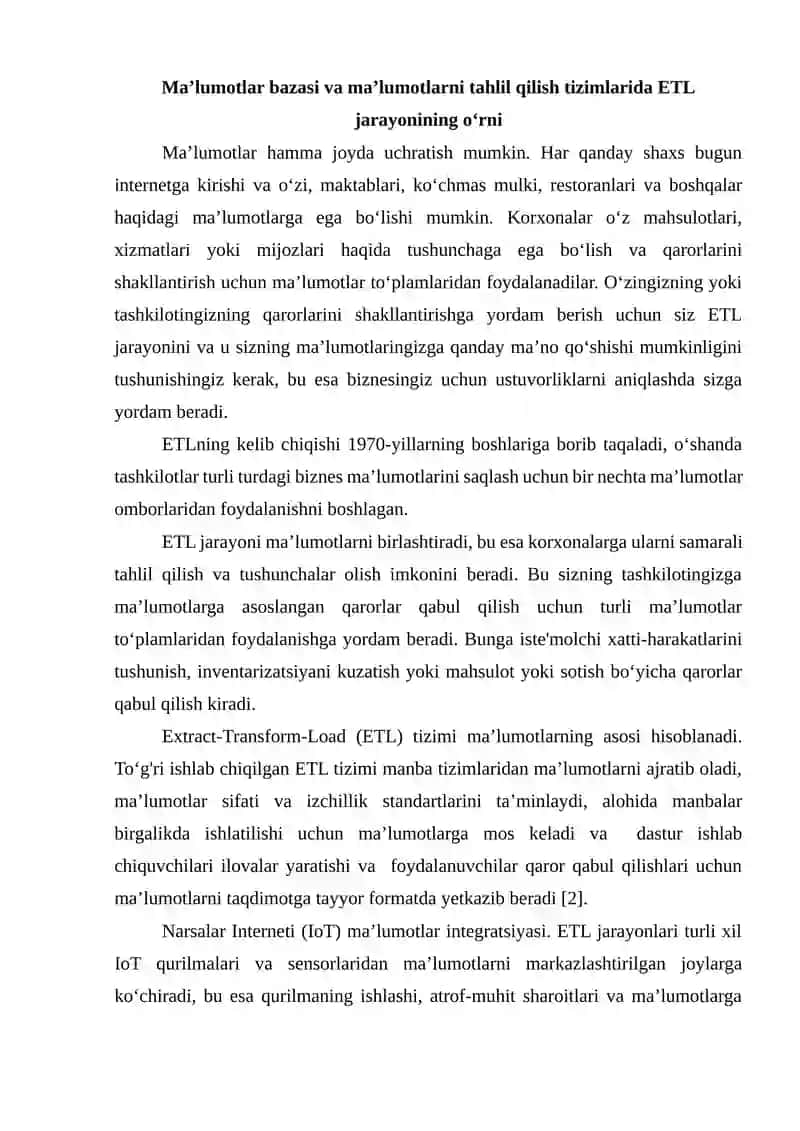 ETL (Extract - chiqarib olish, Transform – transformatsiya, Load – yuklash) 3