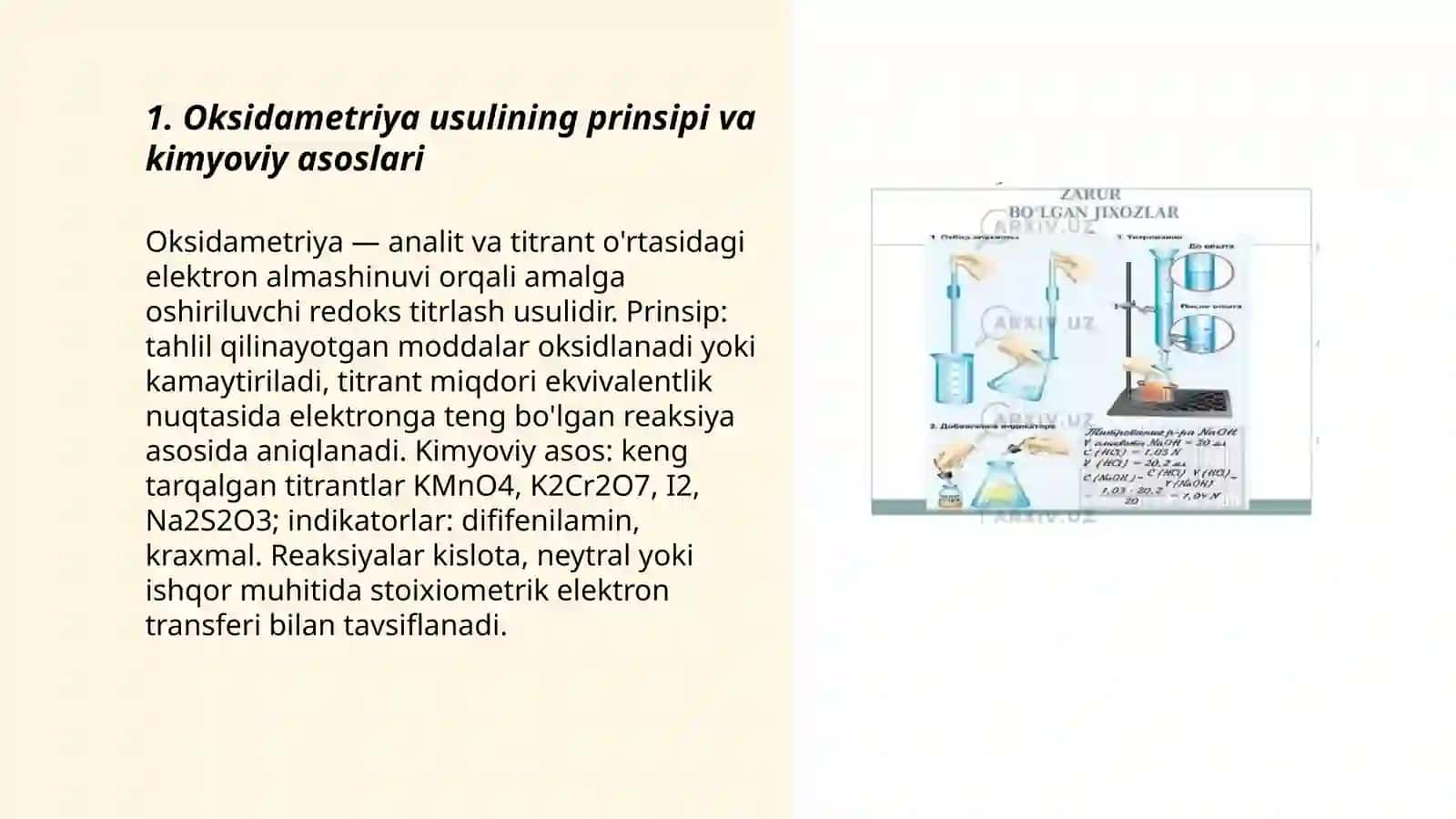 Oksidametriya usulining ishlatilishi 3