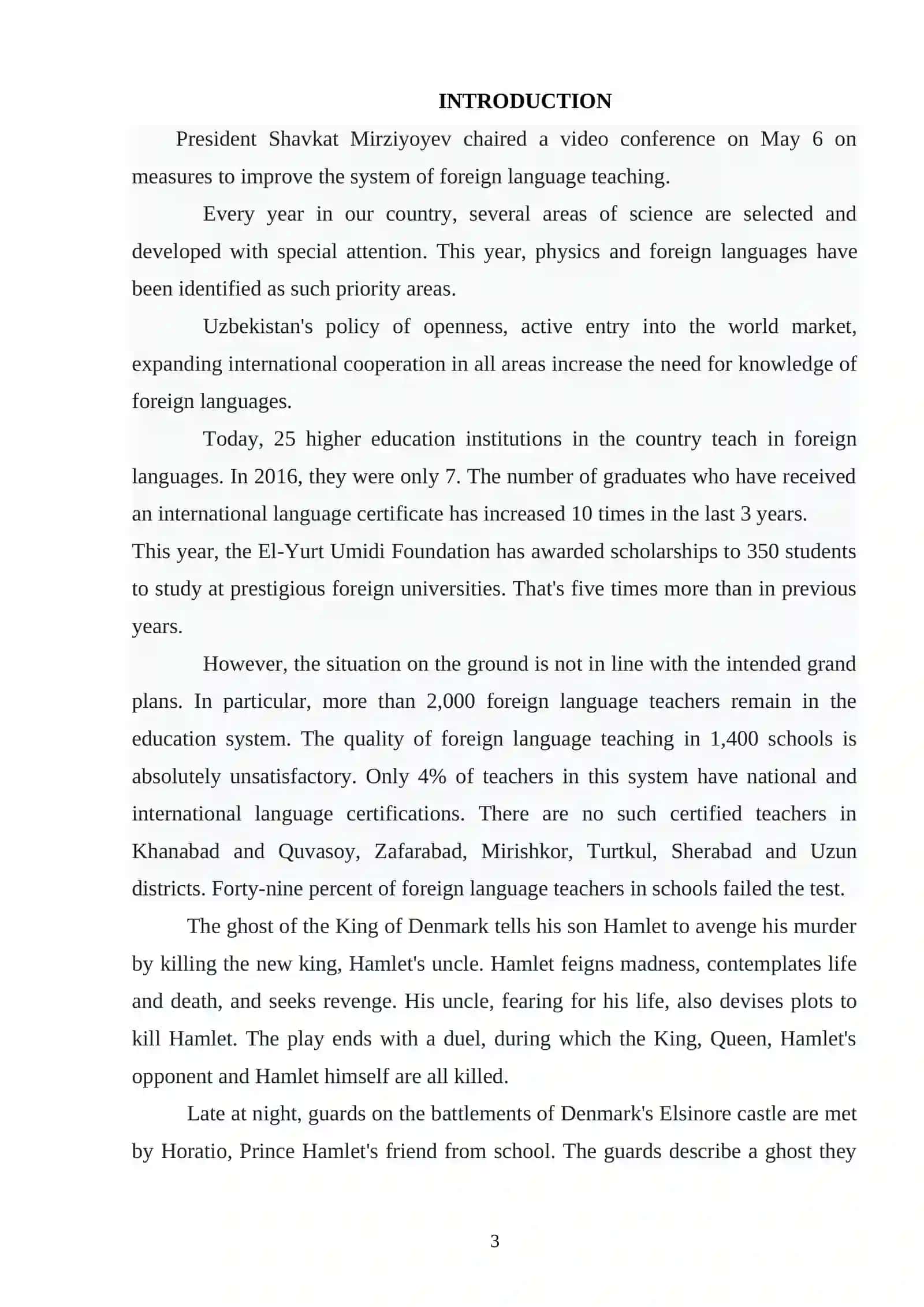 COURSE WORK: SHORT PLOT OF WILLIAM SHAKESPEARE`S HAMLET AND ACTIONS AT ELSINORE 3
