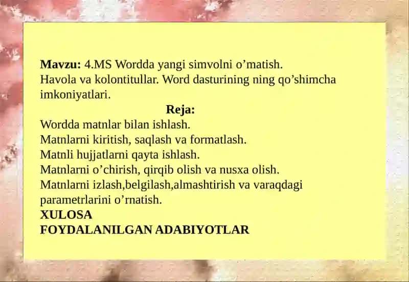 MSWordda yangi simvolni o‘rnatish. Havola va kolontitullar 3