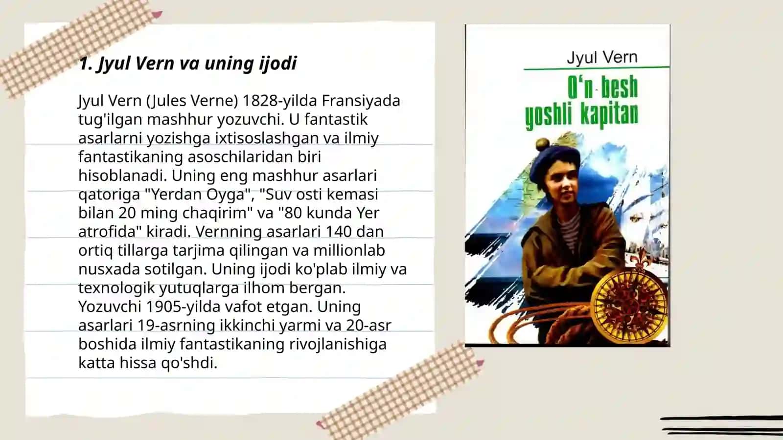 Jyul Vernning "O'n besh yoshli kapitan " romani haqida 3