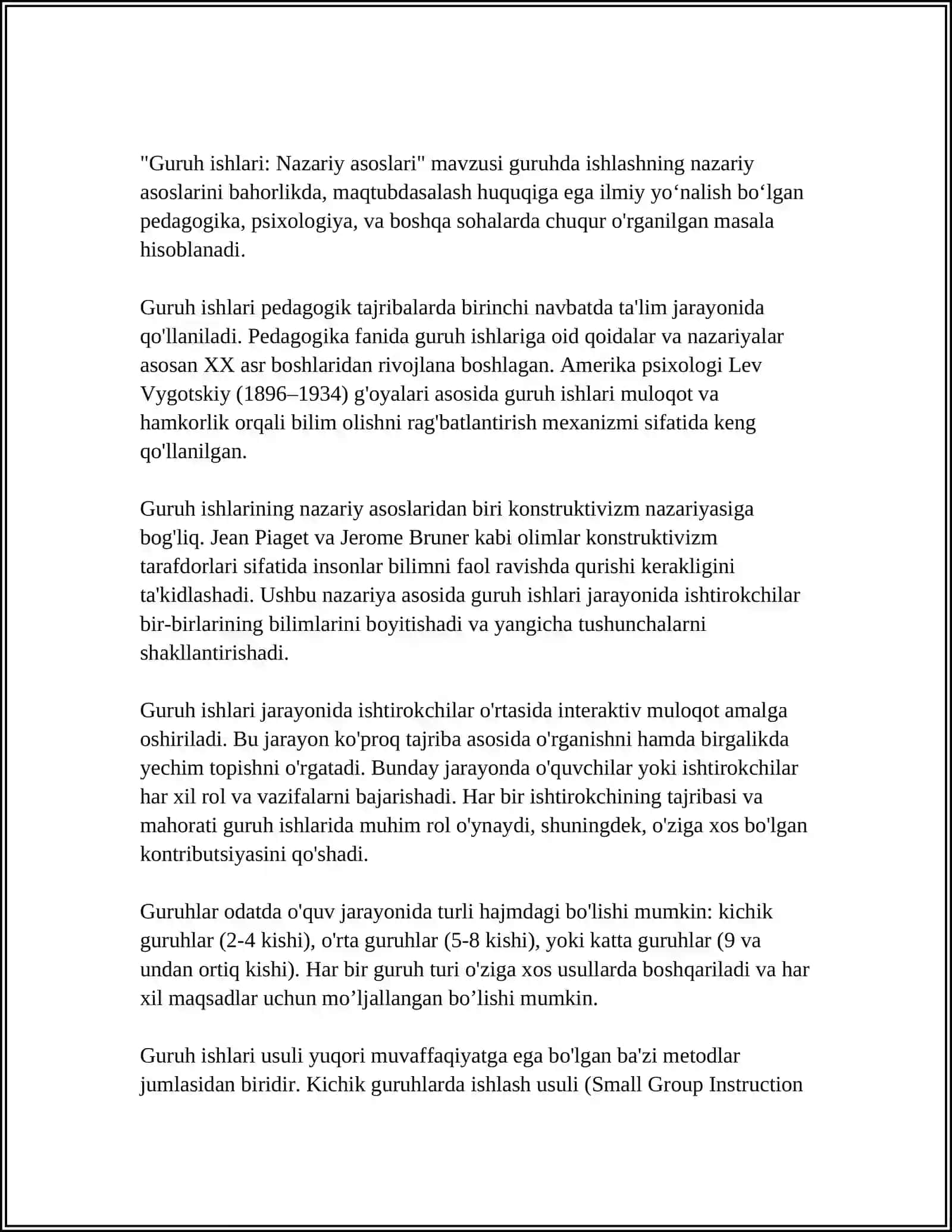 Guruh ishlari: Nazariy asoslari 3