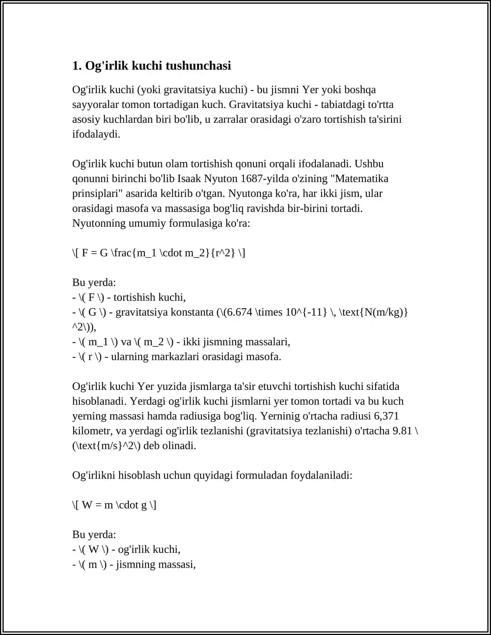 Og'irlik kuchi tushunchasi 3