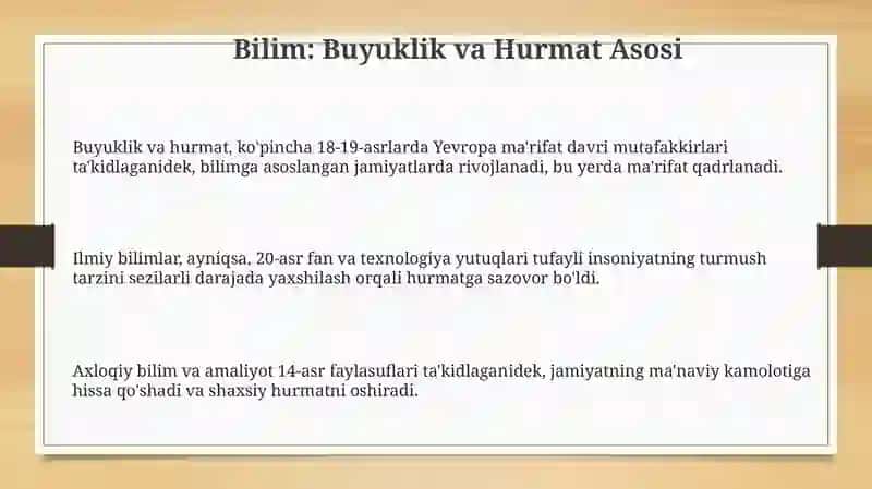 Bilim: Buyuklik va Hurmat Asosi 3