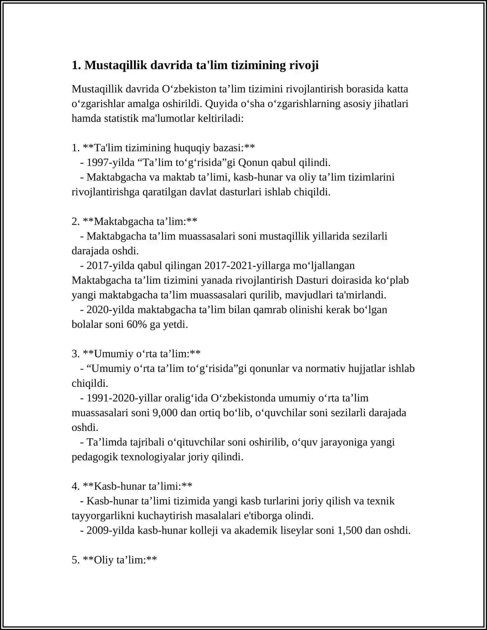 O‘ZBEKISTON RESPUBLIKASIDA TA'LIM SOHASIDA OLIB BORILGAN ISLOHOTLAR 3