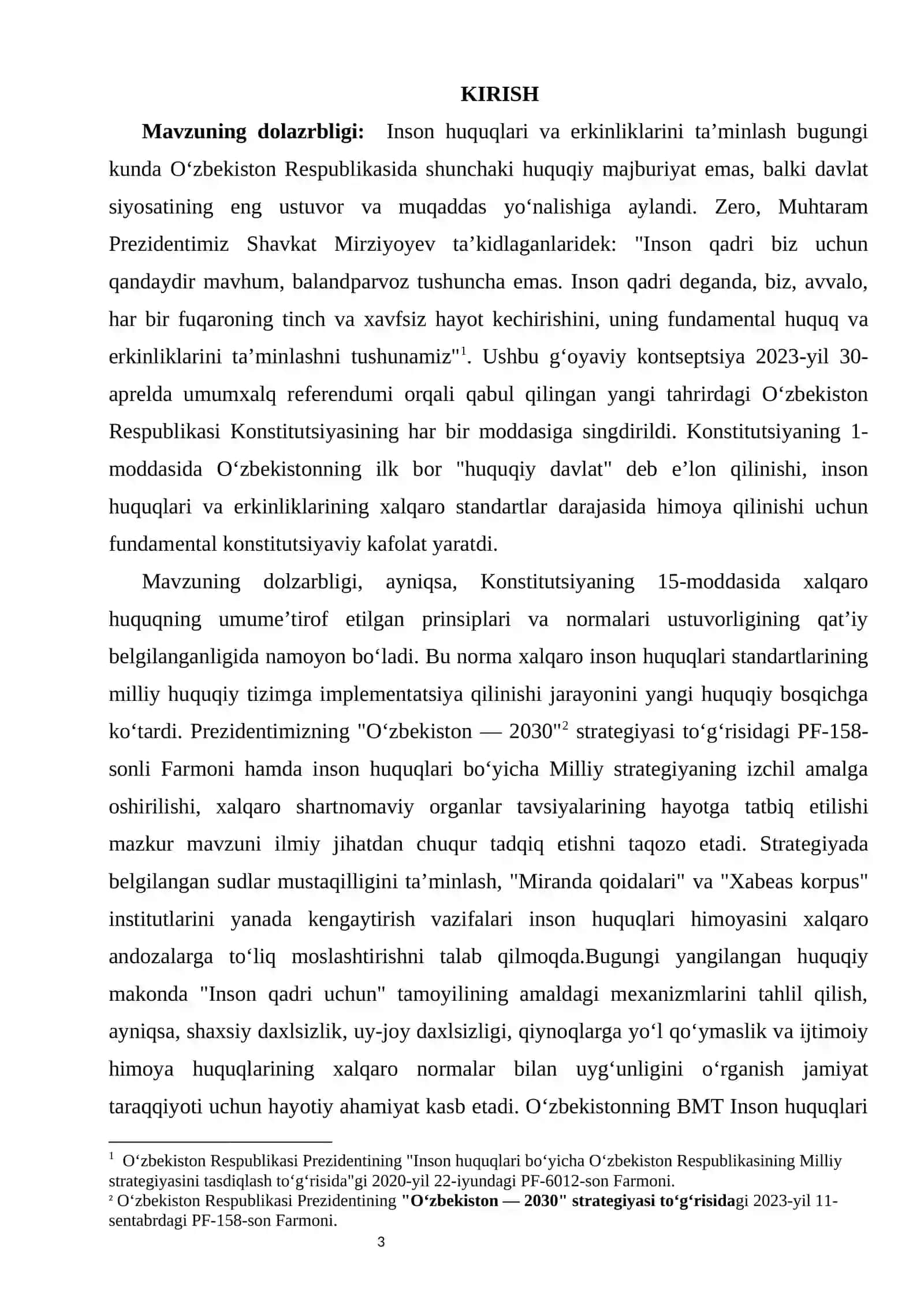 Inson huquqlari bo‘yicha xalqaro normalar va Konstitutsiya kurs ishi 3