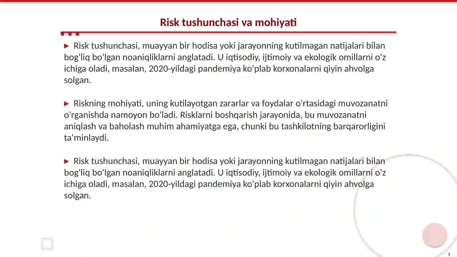 Risklarni boshqarish faniga kirish 3
