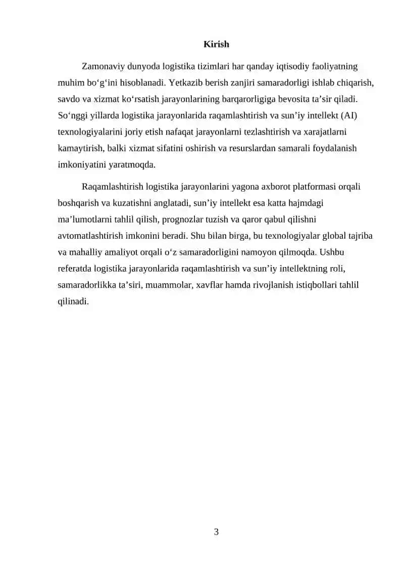 Logistika jarayonlarini raqamlashtirish va sunʼiy intellect (AI) 3
