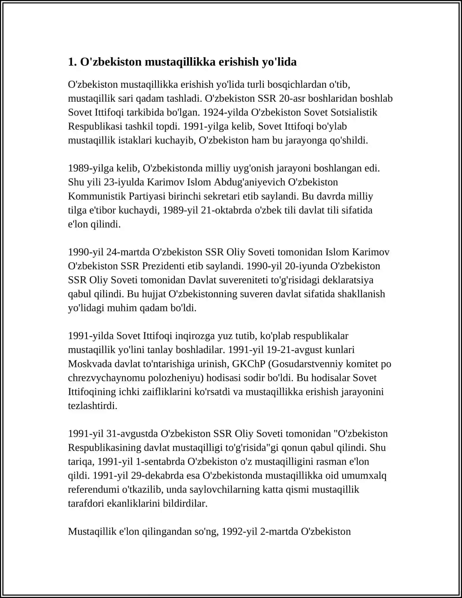 MUSTAQILIKGA ERISHISH ARAFASIDA O'ZBEKISTONDAGI IJTIMOIY SIYOSIY JARAYONLAR 3