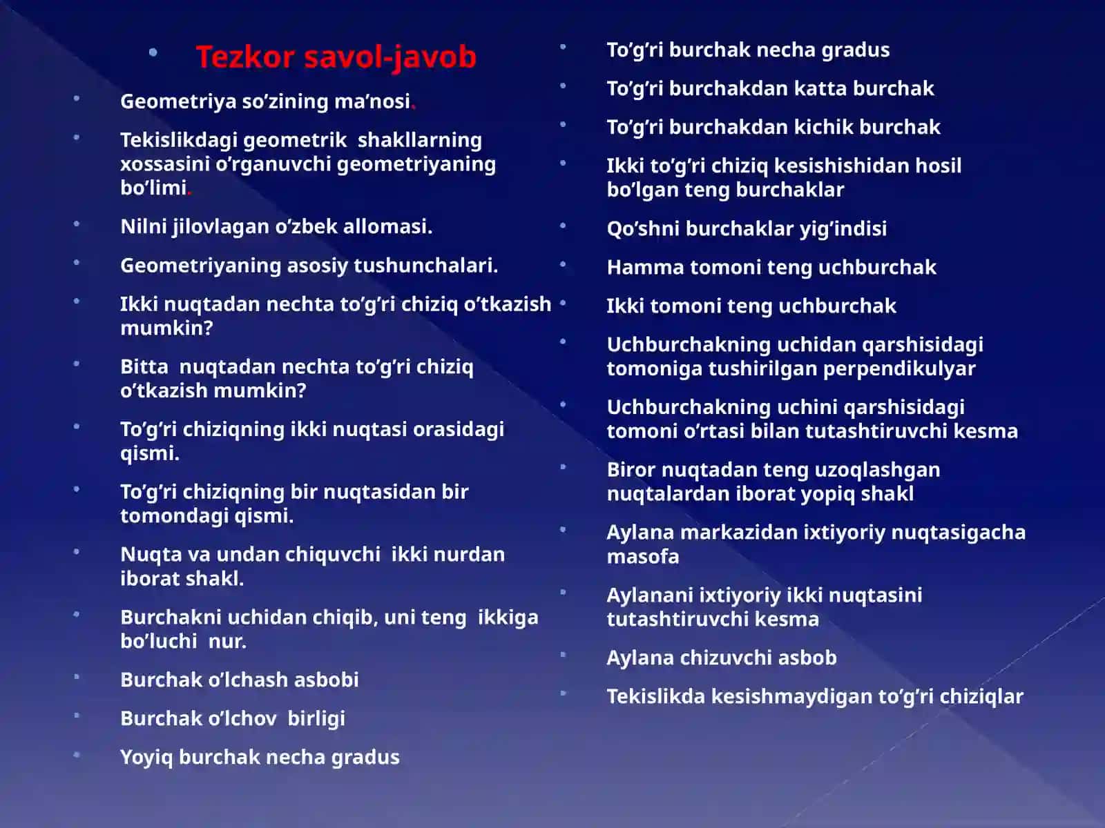 7-sinf Geometriya fanidan Uchburchak tengligining ikkinchi (BTB) alomati dars taqdimoti 3