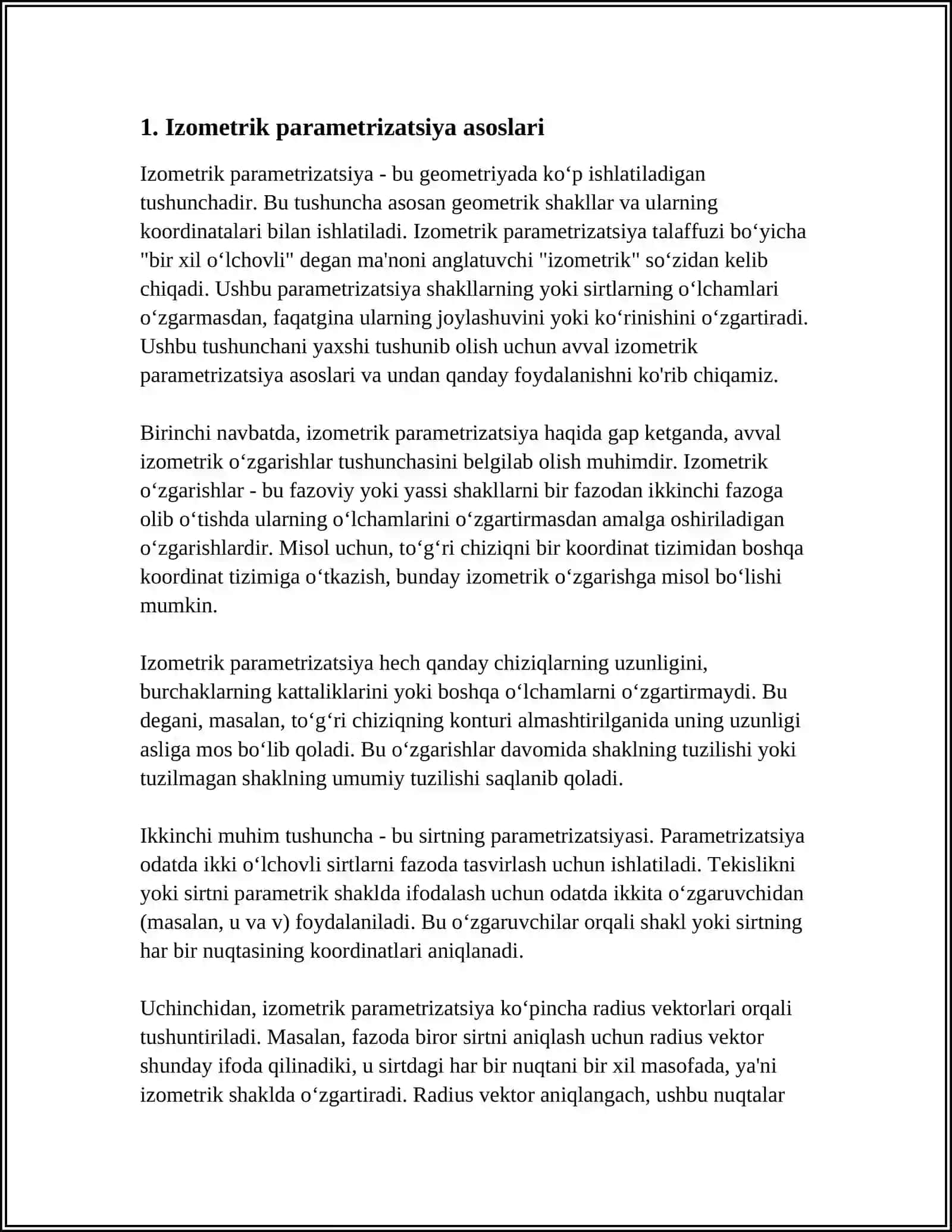 SIRTLARNING IZOMETRIK PARAMETRIZATSIYASI 3