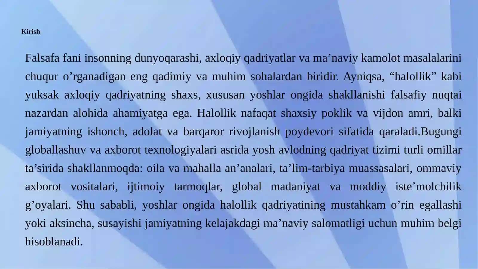 Yoshlar ongida“halollik”qadriyatining shakllanish omillari 3