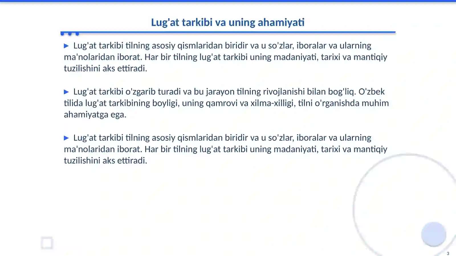 Lugʻat Tarkibi Mashqlari 3