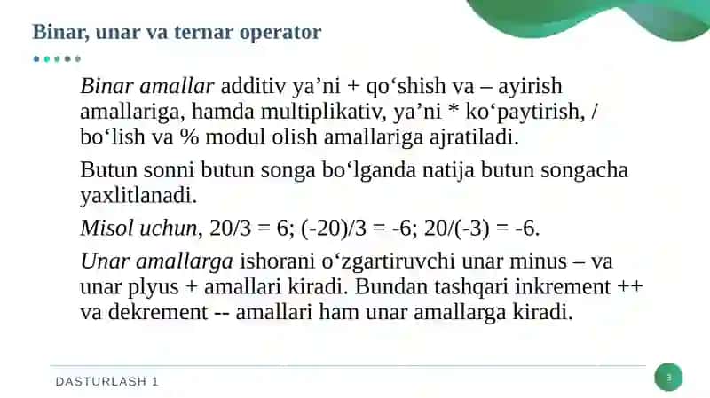 Algoritmlash va dasturlashning asosiy tushunchalari. 3