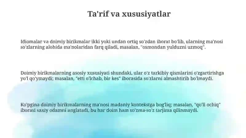 Turgʻun soʻz birikmalari. Iboralar 3