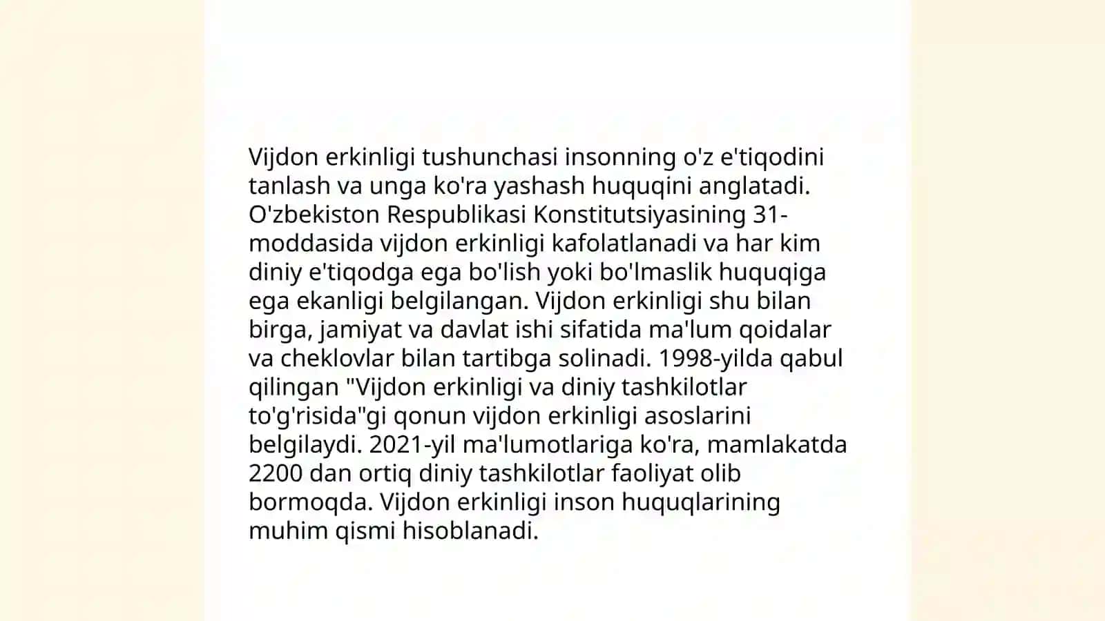 Vijdon va e'tiqod erkinligining ta'rifi 3