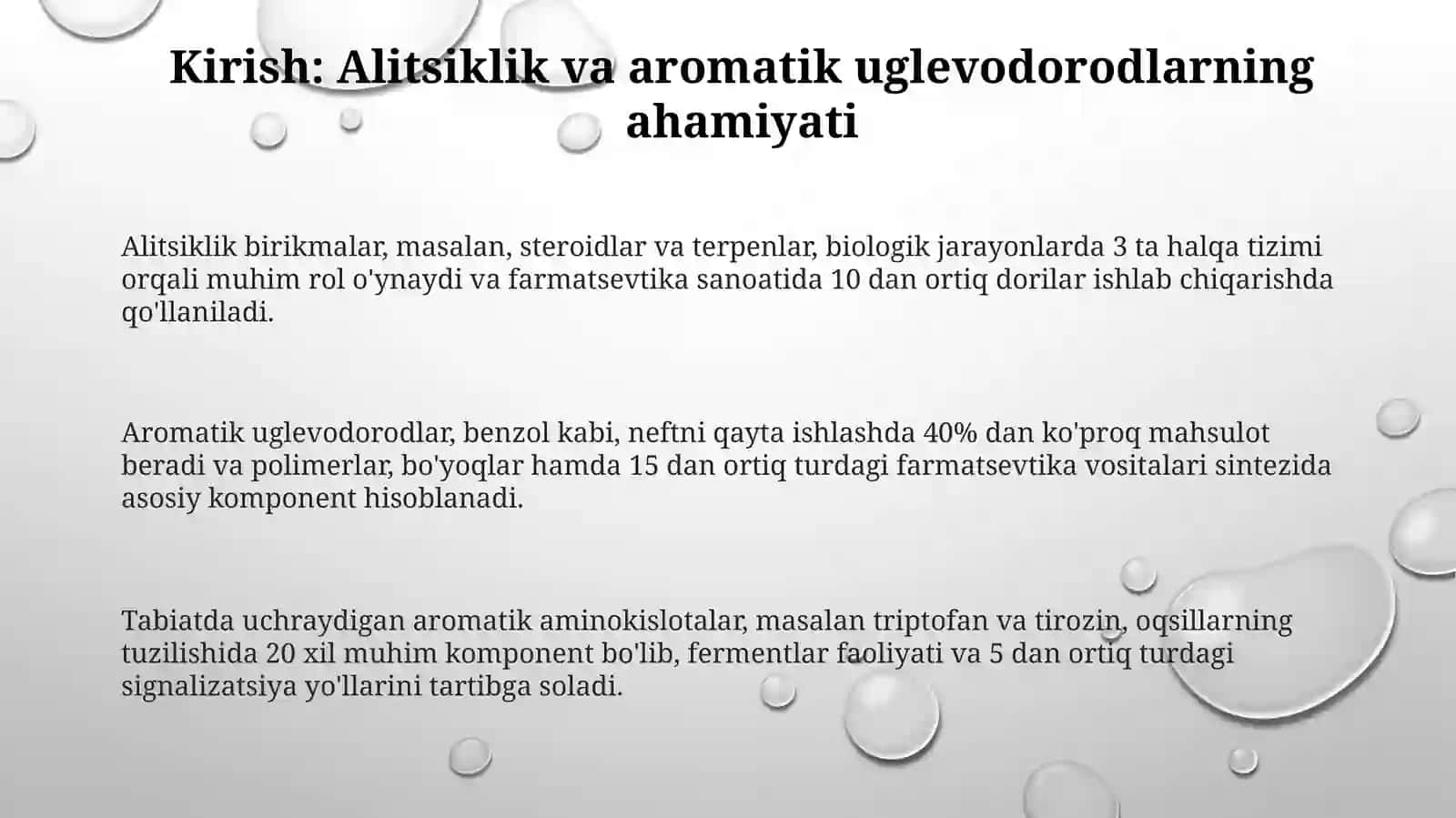 Alisiklik va aromatik uglevodorodlarni olinish usullari. 3