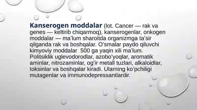 Kanserogen agentlar va ularning hujayralar bilano'zarotasi 3