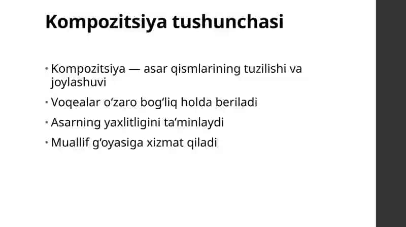 "Epik asar kompozitsiya"  taqdimot (slayd) 3