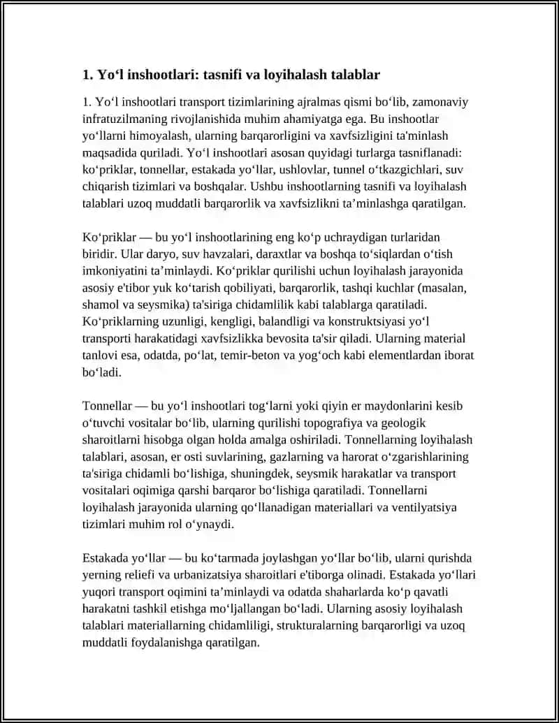 Yo‘l Inshootlari: tasnifi va loyihalash talablar 3