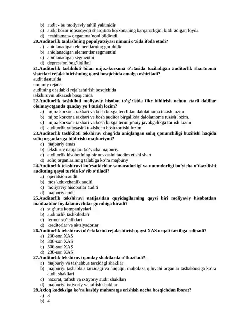 Auditorlik fanidan test savollari 3