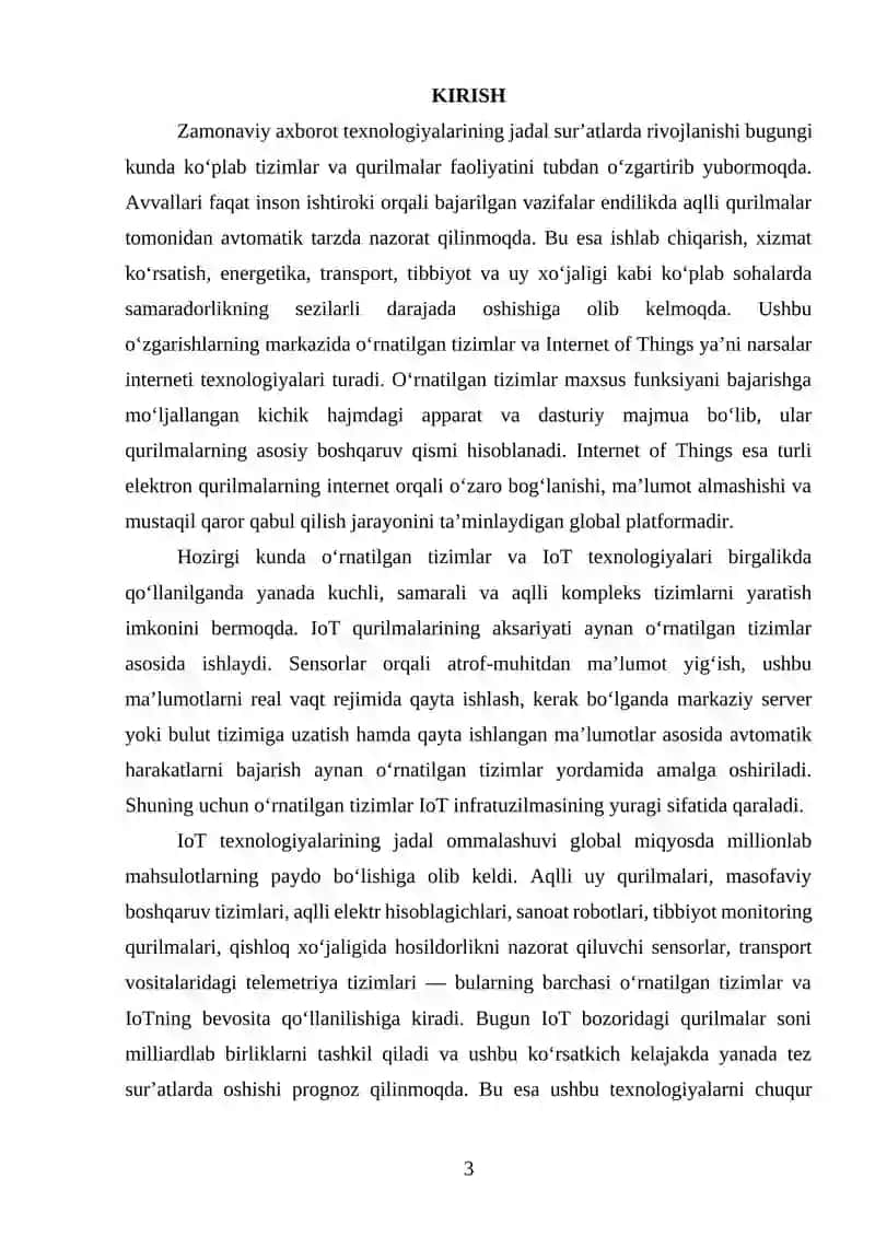O'RNATILGAN TIZIMLARDA IOT (INTERNET OF THINGS) QO'LLANISHLARI 3